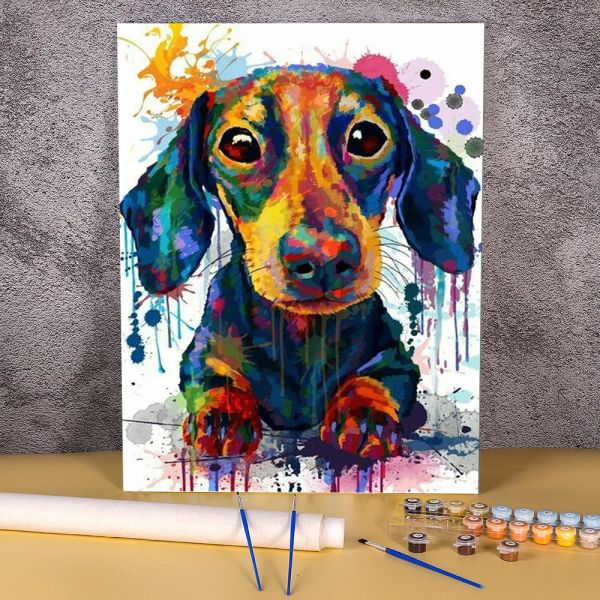 Número Dachshund Coloración por números Pinturas de pintura Pinturas acrílicas 50*70 Pintura al óleo Imagen de loft para niños Arte