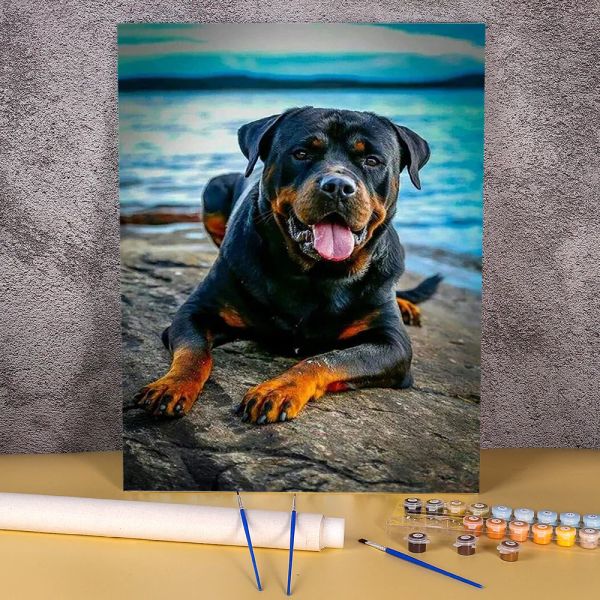 Numéro Animal chien Rottweiler peinture pour travaux manuels par numéros paquet peintures à l'huile 50*70 toile photos peintures adultes dessin en gros