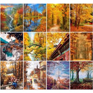 Peinture à l'huile par numéros de paysage d'automne, 60x75cm, bricolage, Kits de peinture par numéros sur toile, peinture à la main sans cadre, décoration de maison