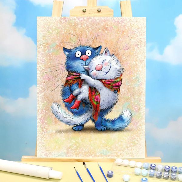 Número de dibujos animados gato blanco azul DIY pintura por números Kit pinturas al óleo 40*50 pintura al óleo hecha a mano para artesanía