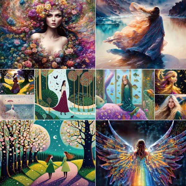 Numéro Cartoon girl fantasy peinture Numéro peintures d'art Affiches Affiches Artisanat Fournitures pour adultes Décoration Home Child's Gift 2023