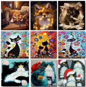 Número de gato, imagen al óleo por número, lienzo de animales, kits de manualidades DIY para adultos, marco de pintura acrílica, pintura para colorear por número, Arte de la pared Decoración
