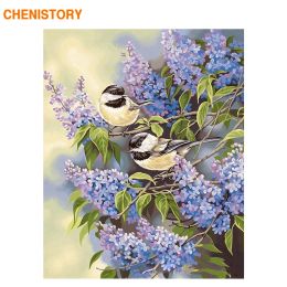 Nummer CHENISTORY Frameloze vogels bloemen DIY schilderij van nummers acrylverf op canvas muurschildering uniek cadeau voor home decor kunst