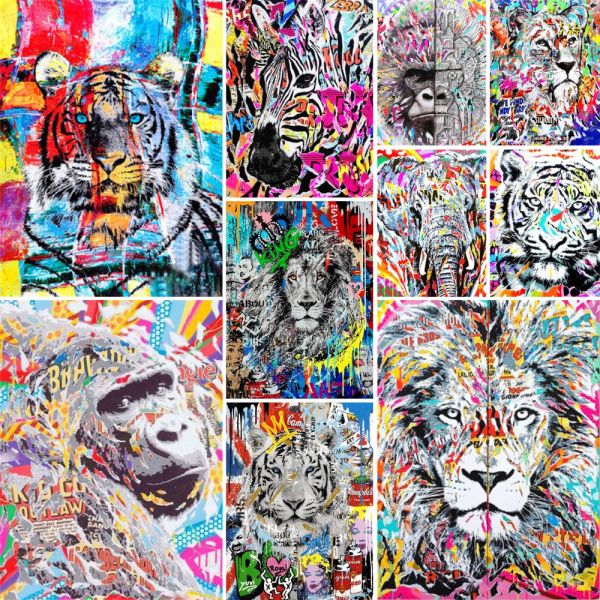 Numéro Coloriage Tiger Colorful Animal Tiger By Numbers Set Paints acryliques 40 * 50 Canvas Peinture Paintes décoratives pour adultes