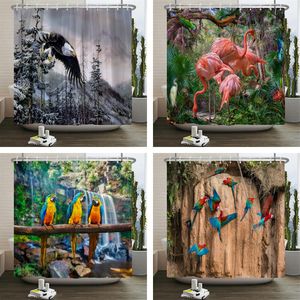 Numéro Colorful Birds Perrot Shower Curtain 3D Baignoires imprimées rideaux de bain imperméables de salle de bain Washable Rideaux avec crochets