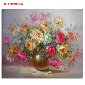 Numéro fleurs colorées peinture numérique photo dessin peinture par numéros fleur peintures à l'huile chinois défilement peintures décor à la maison