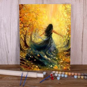 Coloration numéro par nombre d'automne Forest Girl Pictures avec numéro DIY Dessin numérique sur toile Kits de peinture à l'huile