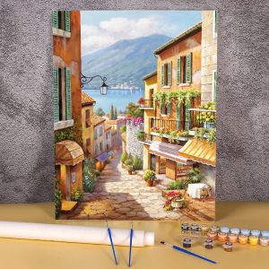 Peinture acrylique peinte à la main par numéros, coloration par numéros, peinture de paysage, image de ville de bord de mer, décoration de maison pour adultes