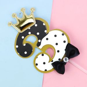 Número Crown Board Tie Diamond Diamond Baby Cake Topper 1er 2st 3st 100 Days Happy Birthday Birthday Topper Regalos para niños suministros de fiesta