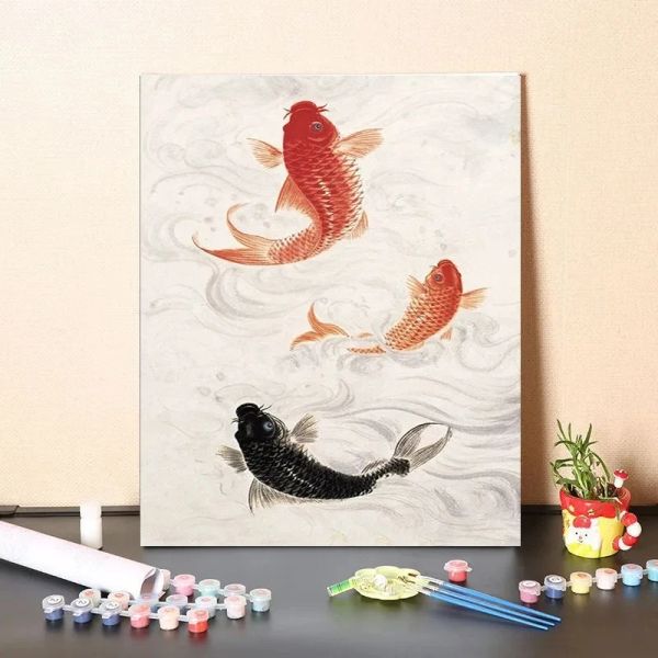 Peinture à l'huile numérique numérique, remplissage chinois de bon augure, Ruyiyi, poisson rouge, carpe, décoration de porche, couleur à l'huile, peinture acrylique
