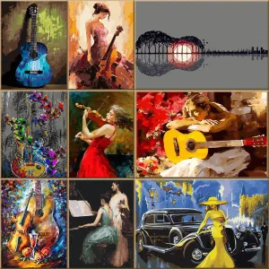 Numéro de bricolage peintures par nombre music dream violon et guitare image coloriage par nombre sur toile décoration pour la maison cadeau unique