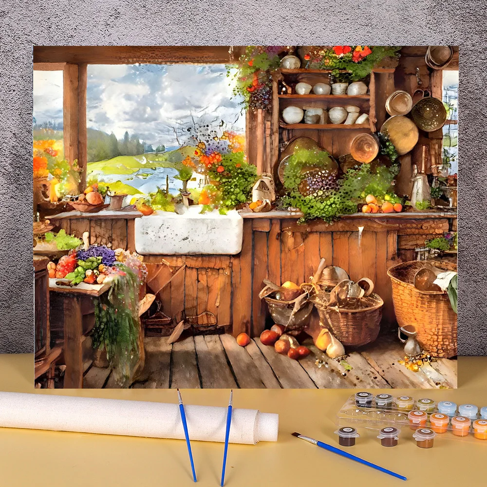숫자 DIY 사진 성인을위한 숫자 키트 키트 공예 홈 벽 장식 손가락 농장 부엌 풍경 유화 숫자