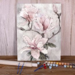 Numéro de fleur fleur rose gris floral nordique peinture par nombres paquets peintures d'huile 40 * 50 images de toile décoration de maison pour l'artisanat