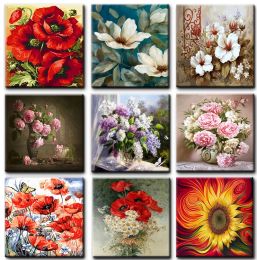 Aantal bloemen schilderen op nummers vaas op canvas voor volwassenen diy kits frame tekenen oliefoto's kleurplaten door nummer huisdecoratie kunst