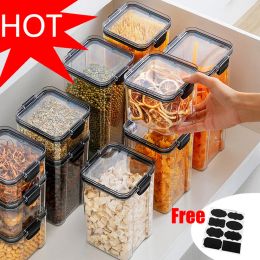 Número Contenedor de almacenamiento de alimentos Plástico Cocina Refrigerador Caja de fideos Tanque de almacenamiento multigrano Latas selladas transparentes Plástico para té de hierbas