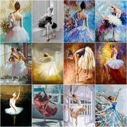 Aantal Gatyztory DIY 50x40cm Ballet Dancer Oil Painting By Numbers Hand Verf Canvas Wall Set Portret Kinderkamer Decoratie