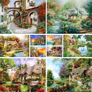 Numéro paysage dessin animé maison coloriage par numéros Kit de peinture peintures acryliques 40*50 planches par numéros faits à la main pour enfants Art mural