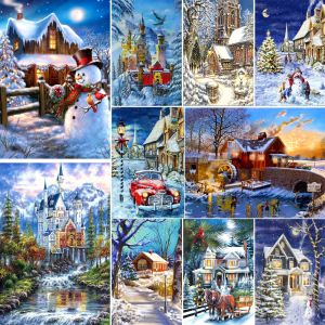 Numéro paysage noël bonhomme de neige peinture à la main par numéros Kit peintures acryliques 40*50 peinture à l'huile décoration de la maison pour adultes artisanat