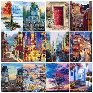 Numéro paysage maison bricolage peinture à l'huile par numéros pour adultes enfants Art photo couleur dessiner peinture acrylique sur toile Kit décor à la maison cadeau