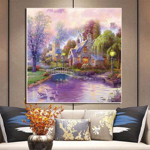 Numéro Paysage House DIY PEINTURE PAR NUMÉROS KIT COMPLET PEINTURES ACRYLIQUES 40 * 50 PAITIT BY NUMBER DÉCORAGE POUR LES ENFANTS ART