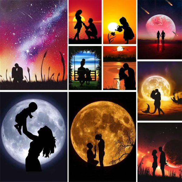 Numéro Landscape Moon Lovers peinture par numéros Package Paignes d'huile 50 * 70 Image par numéros Photo Nouveau design pour les enfants pour le dessin