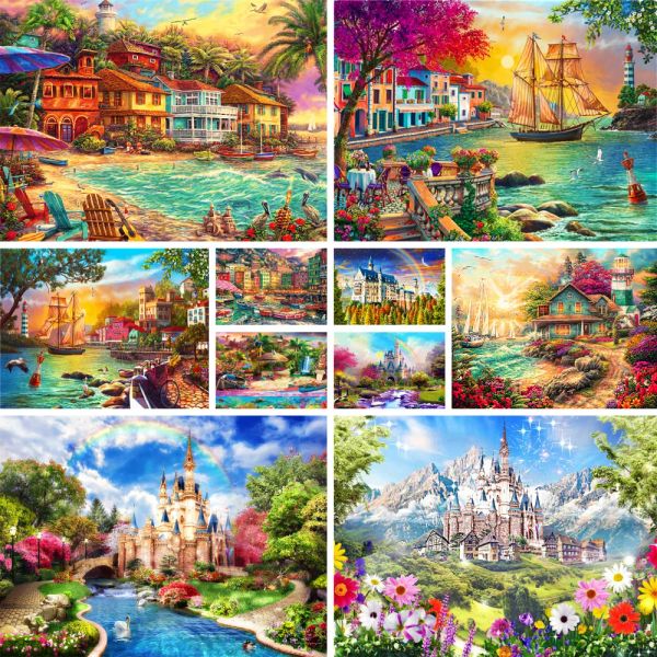 Numéro de paysage peinture par numéros kit complet kit acryliques peintures 40 * 50 planches par chiffres nouveaux conceptions artisanat pour les adultes