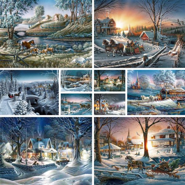 Numéro Paysage Snow House DIY PEINTURE DE NUMÉROS COMPLET KIT PEINTURES D'HUILE 40 * 50 PAITING BY NUMBRES PEINTURES MURS Artisanat pour adultes