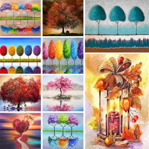 Número de paisaje de árbol, pintura artesanal por números, Kit completo de pinturas acrílicas, cuadros en lienzo de 50x70, pinturas decorativas para manualidades para niños