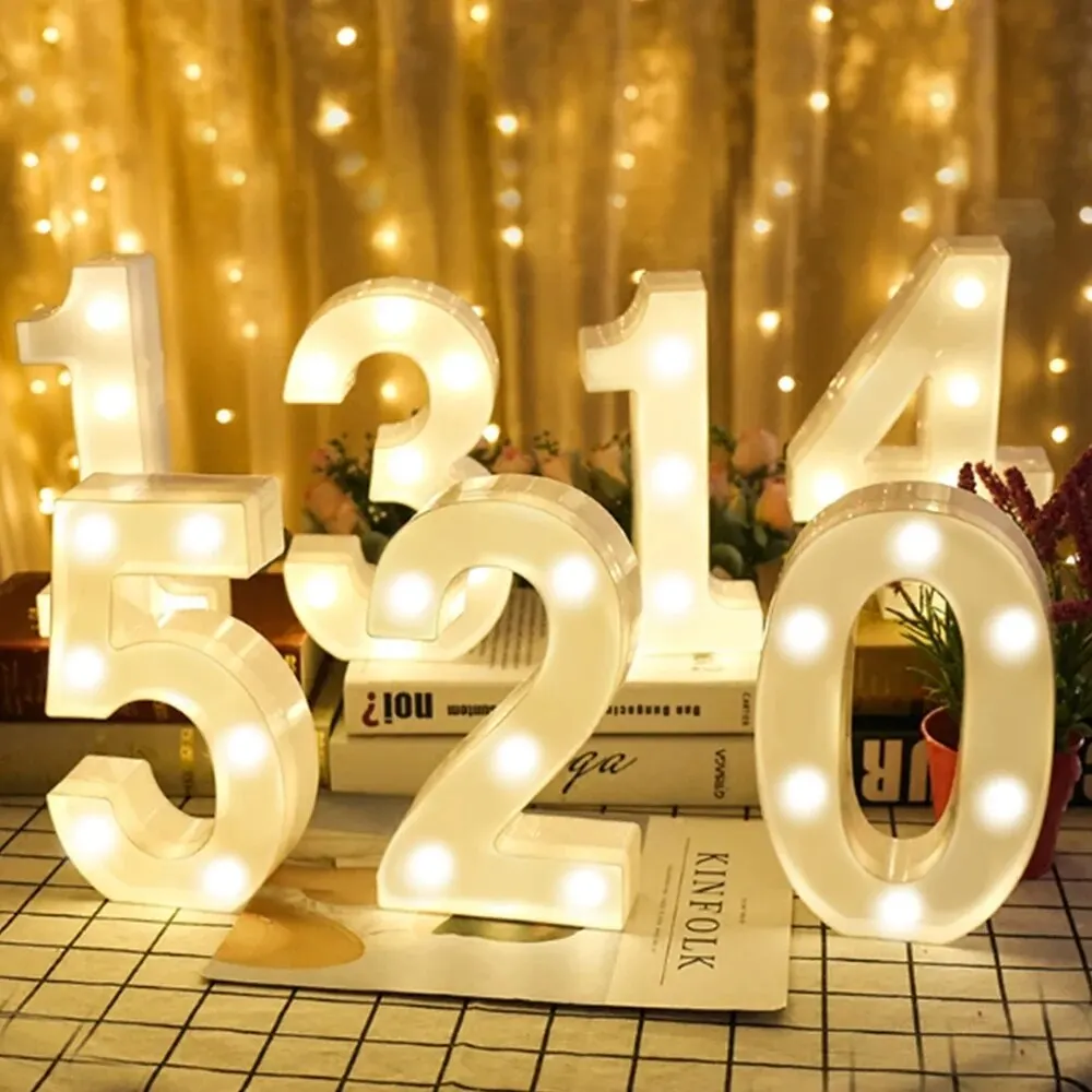 Lampe LED lumineuse avec chiffres et lettres de l'alphabet, veilleuse de décoration pour la maison, mariage, anniversaire, fête de noël