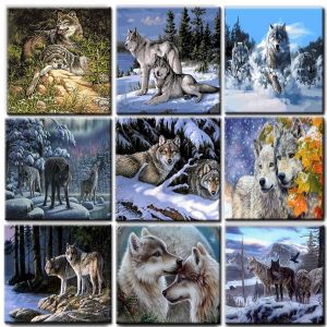 Numéro peinture par nombre de loups images d'huile pour adultes