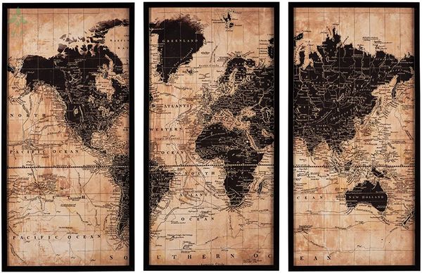 Numéro Pollyanna World Map Wall Art Paint à huile pour décor de bureau du salon