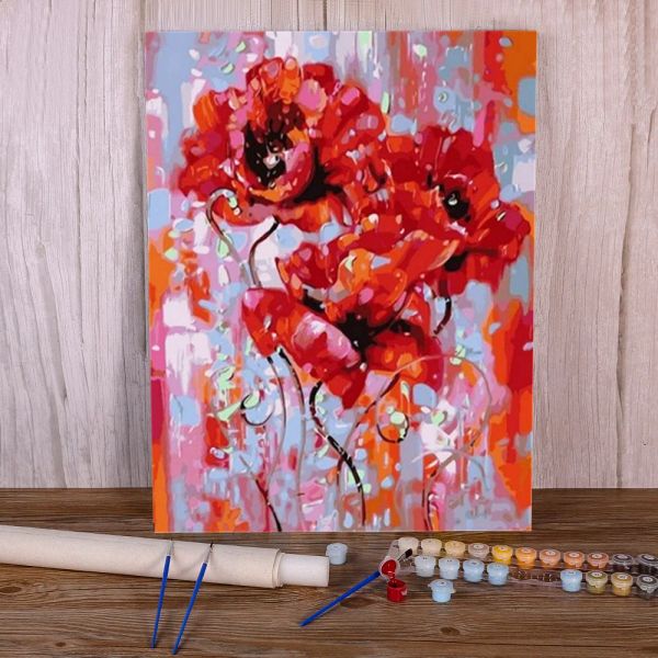 Número de flores de amapola Pintura por números Paquete Pinturas acrílicas 40*50 Paits por números Pinturas decorativas para niños para mayoristas