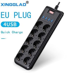 Number Power Strip EU -plug 10 uitingen 4 USB -poort 2.0m Kabel Elektrisch koord met overbelastingsstijgbeschermer Extension Cable Home Office