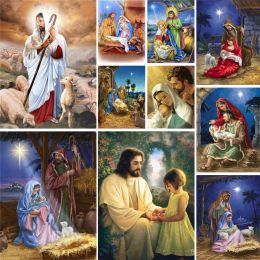Número Religión Nuestra Señora y Jesús Pintura por Números Kit Completo Pinturas al óleo 50*70 Pintura de lienzo Artesanía de decoración de pared para adultos