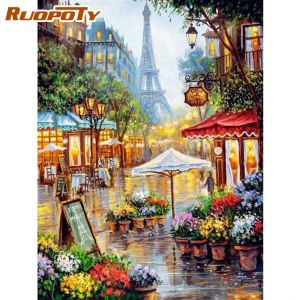 Nummer Ruopoty Frame Paris Street Diy Painting by Numbers Kit Landschap Picture By Numbers for Adult DIY Gift Home Decoration Wall Arts