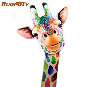 Numéro RUOPOTY Girafe Peinture Animale Par Numéros Kits pour Enfants Peintures Peintes À La Main Kits Cadeau De Noël Unique pour Salon Mur Artc
