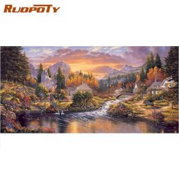 Nummer Ruopoty Oil Painting By Numbers for Adults Village Herfst Afbeelding door nummer Handgemaakt DIY Gift Moderne Home Wall Decor Art Foto