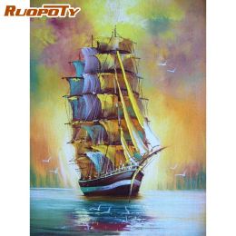 Nummer RUOPOTY Zeilboot Landschap Schilderij van Nummers Acryl Pigment op Canvas Door Nummers DIY Frame Voor Volwassenen Wall Art Home Decor