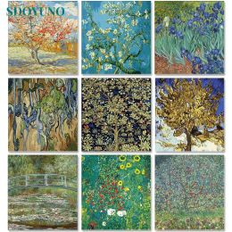 Aantal sdoyuno van gogh verf door nummers bomen 60x75cm olieverf op cijfers op canvas landschap frameless diy handpaint home decor