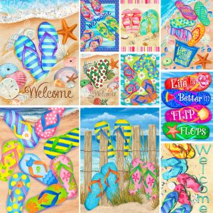 Numéro Slippers Beach Coloring by Numbers Painting Set Acrylic Paints 50 * 70 Paiting by Numbers fait Handmade for Adults Wall Art for Dessin