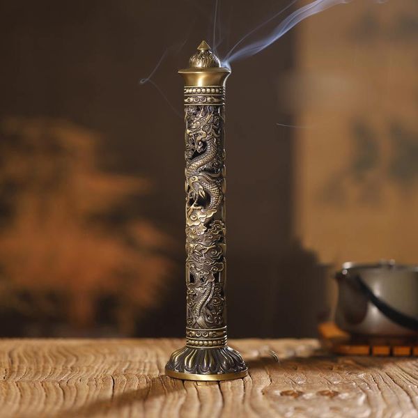 Nombre T Antique Vertical Horizontal Encens Burner Metal Dragon et Phoenix Pilier pour les bâtons d'encens Decoration rétro chinoise intérieure