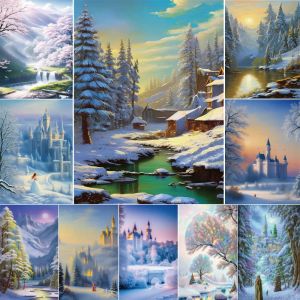 Peinture de paysage de neige d'hiver par numéros, Arts et artisanat pour adultes, décoration de la maison, cadeau pour femme, livraison directe, tendance 2023