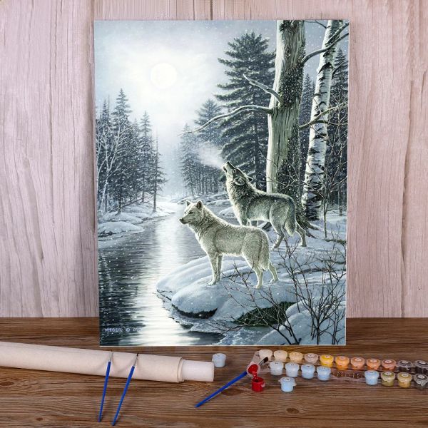 Numéro loup animaux hiver peinture pour travaux manuels par numéros ensemble peintures acryliques 50*70 toile photos Loft mur photo artisanat adultes artisanat