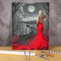 Numéro Woman Red and Black Paint By Numbers Set Acrylic Paints 50 * 70 Picture by Numbers Photo Fabrication à la main Adultes Art