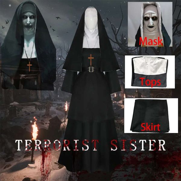 Monja 2 películas de terror Cosplay Cross Ghost the Conjuring mujeres negras disfraz de Halloween Maskcosplay