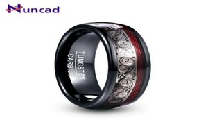Nuncad 8mm brede wolfraamstalen ring Plating Black Inlay Triple Spiral Patterned Guitar String Tungsten Carbide Ring T229R C0924285611333