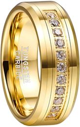 Anillo de boda NUNCAD de carburo de tungsteno de 8MM para hombre con circonita cúbica redonda, anillo de compromiso CZ chapado en oro, tamaño 7-12 240220