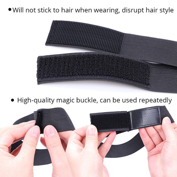 Nunify 5pcs/lote Borde banda elástica Bordes negros envoltura para el cabello para bebés, banda de peluca con banda de colocación de borde ajustable de velcro