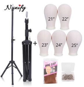 Nunify Black Tripod Stand avec toile Block Treat Training Mansion Mannequin Head Streling Making Wig Holder 50pcs T Needle 2110137442257
