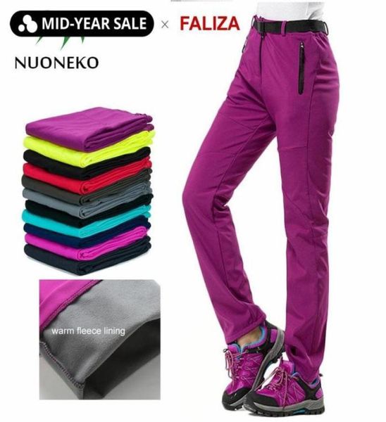 NUONEKO, pantalones cálidos de invierno para mujer, pantalones gruesos con forro polar, pantalones Softshell negros, pantalones térmicos impermeables a prueba de viento para mujer PM213915547